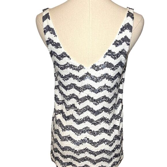 J. Crew Sequined Tank Top Chevron Black White Ladies S - Picture 2 of 9